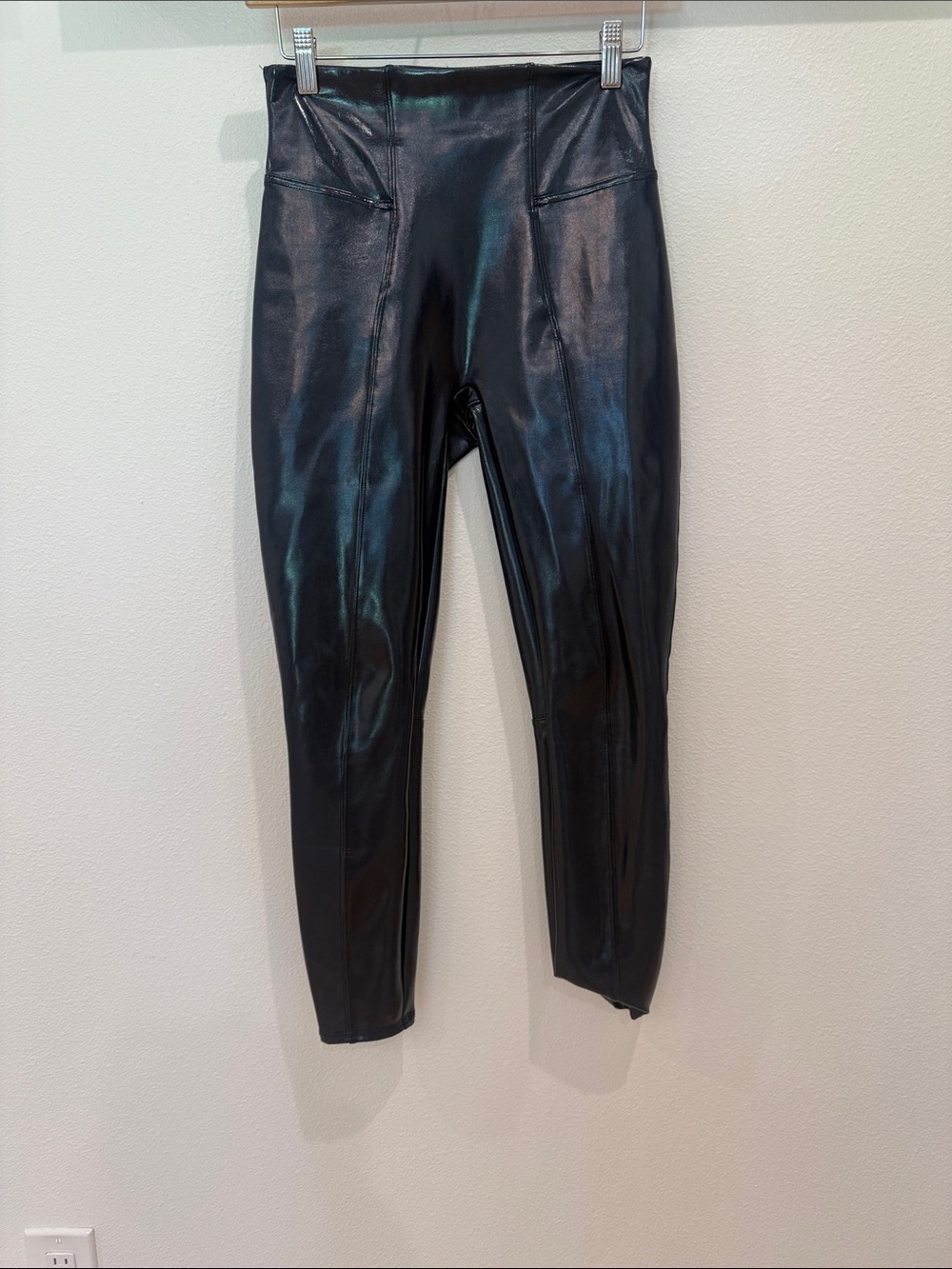SPANX Navy Faux Leather High-Rise Leggings with Red Tag